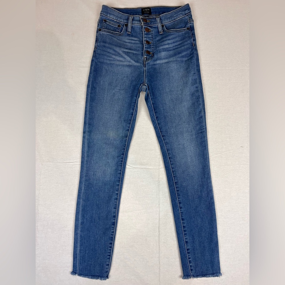 J Crew High Rise Skinny Women’s Size 26 Fringe Cuff Jeans Button Up